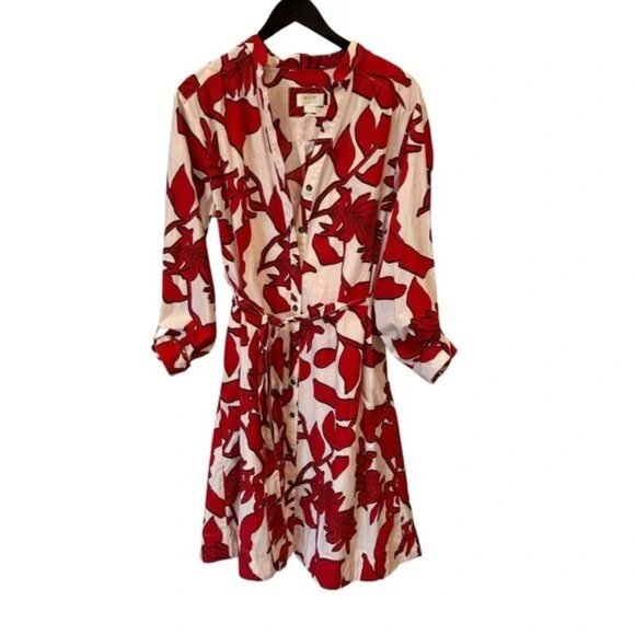 ANTHROPOLOGIE | Maeve Red Floral Printed Shirt Dress M - Picture 3 of 6